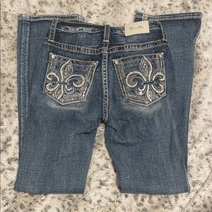 Miss Me Women's Boot Cut Jeans with Fleur-de-Lis Embellishments